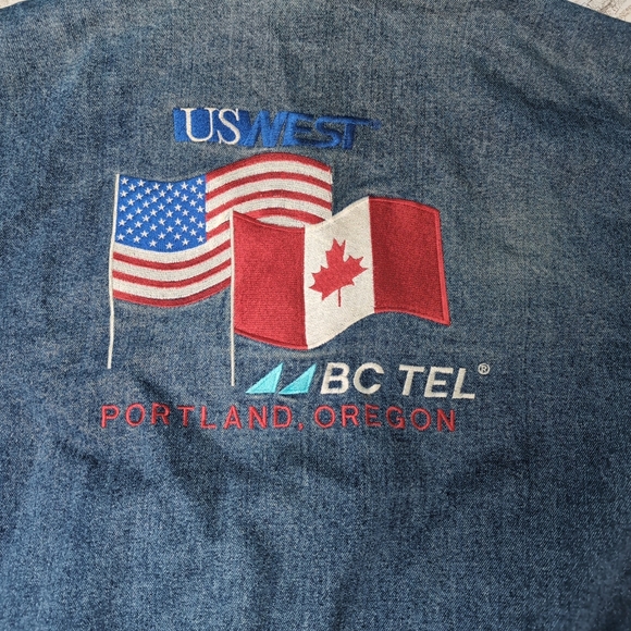 Vintage Denim Varsity Jacket Embroidered Canada Flag American Flag Size XL - Picture 12 of 12